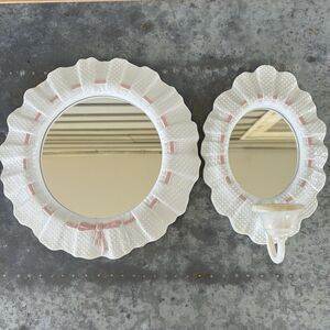 Vintage Burwood HOMCO Hobnail Mirror & Wall Sconce White Pink Nursery Decor